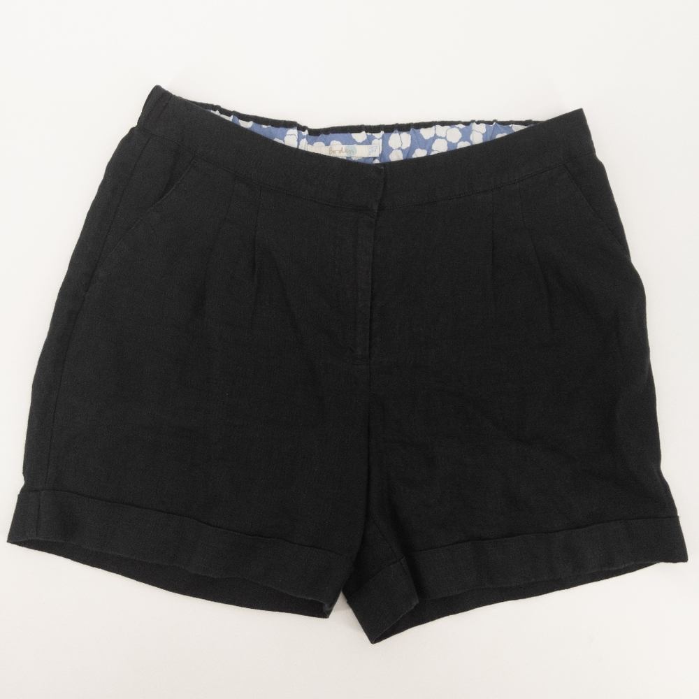 Boden Black Linen Cuffed Leg Shorts High Waist 8